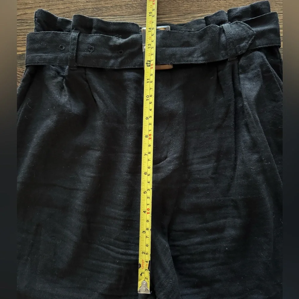 H&M Linen Blend High Rise Wide Leg Ankle Length Pants, Black, Size: 4